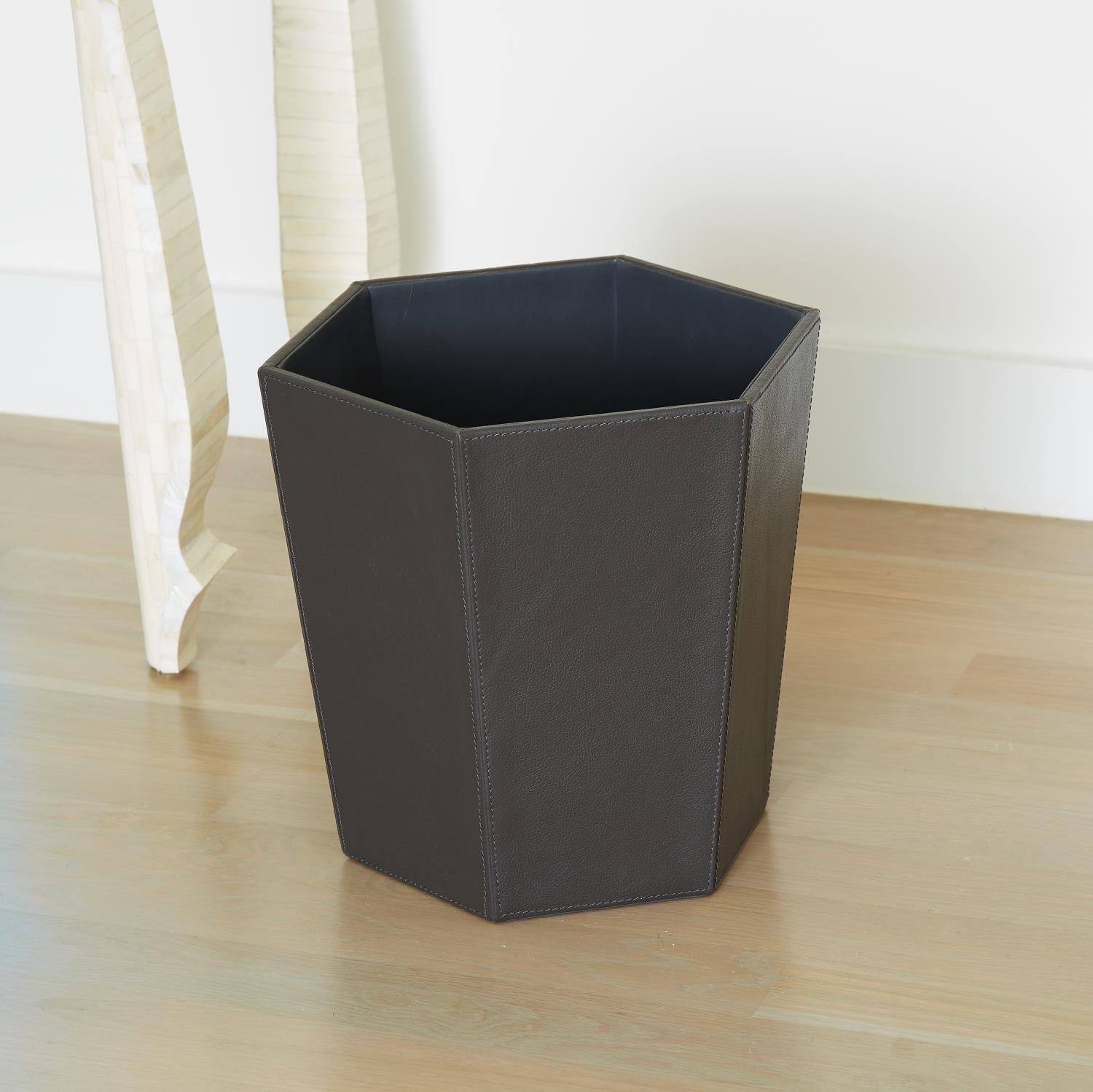 Global Views Tiffany Leather Wastebasket