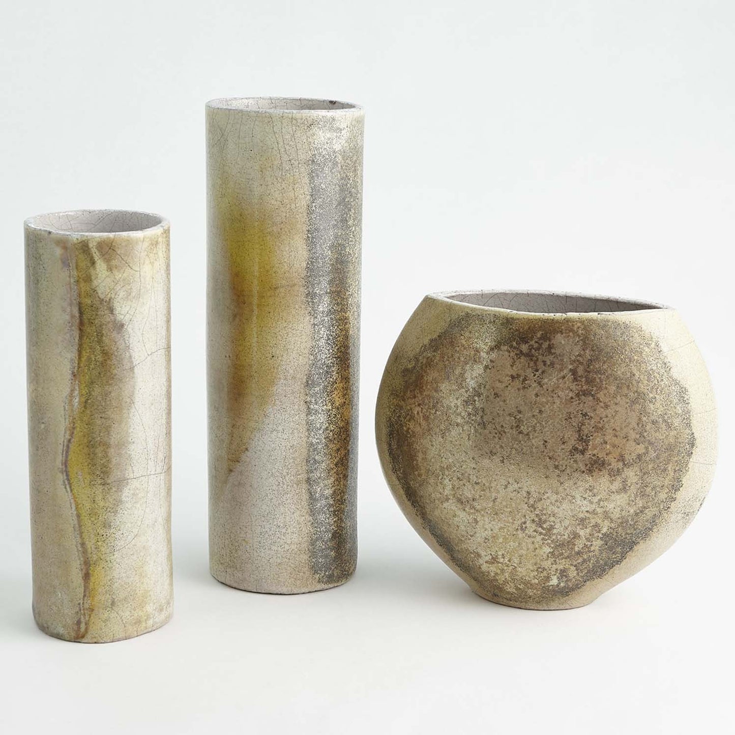 Global Views Golden Raku Flat Round Vase