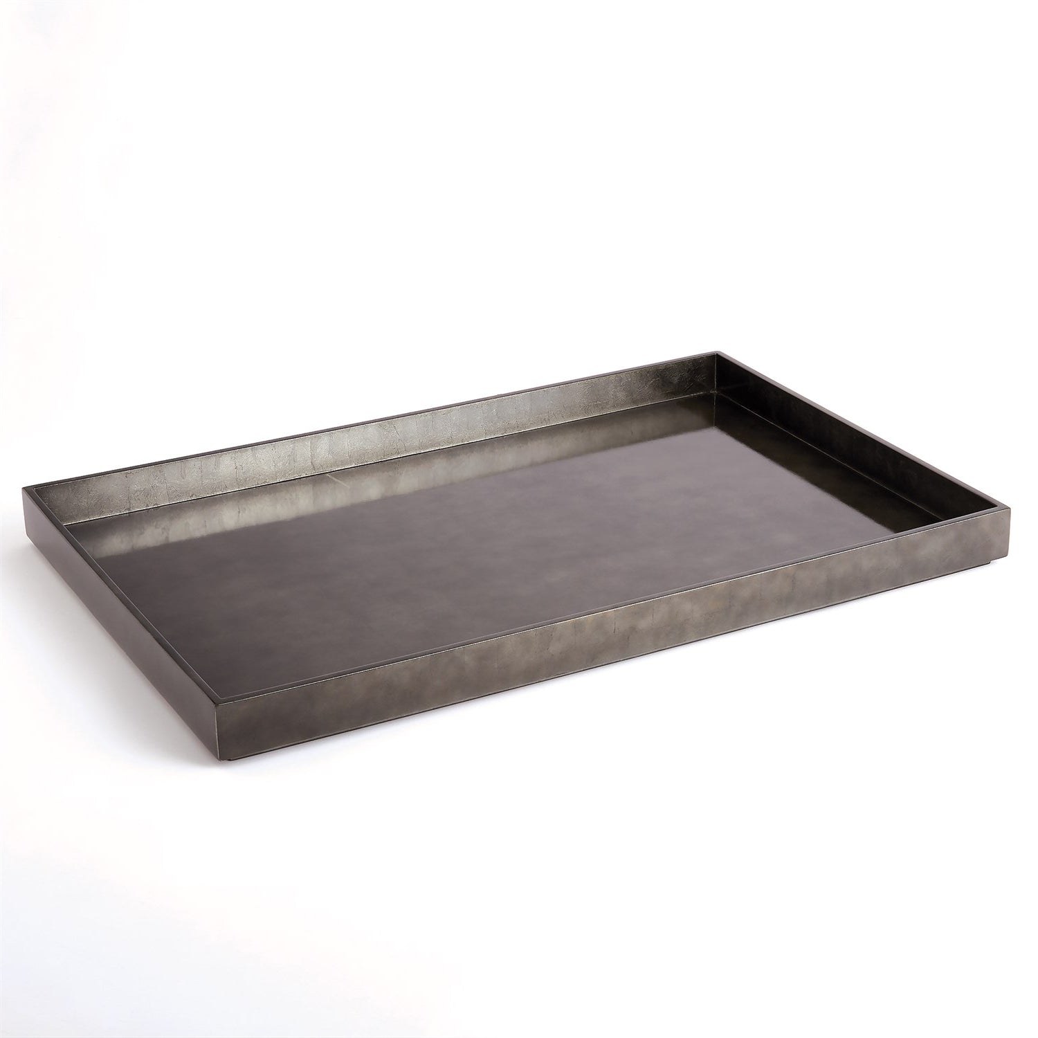 Global Views Gunmetal Silver Leaf Rectangle Tray