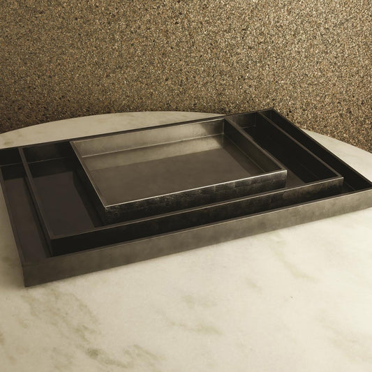 Global Views Gunmetal Silver Leaf Rectangle Tray