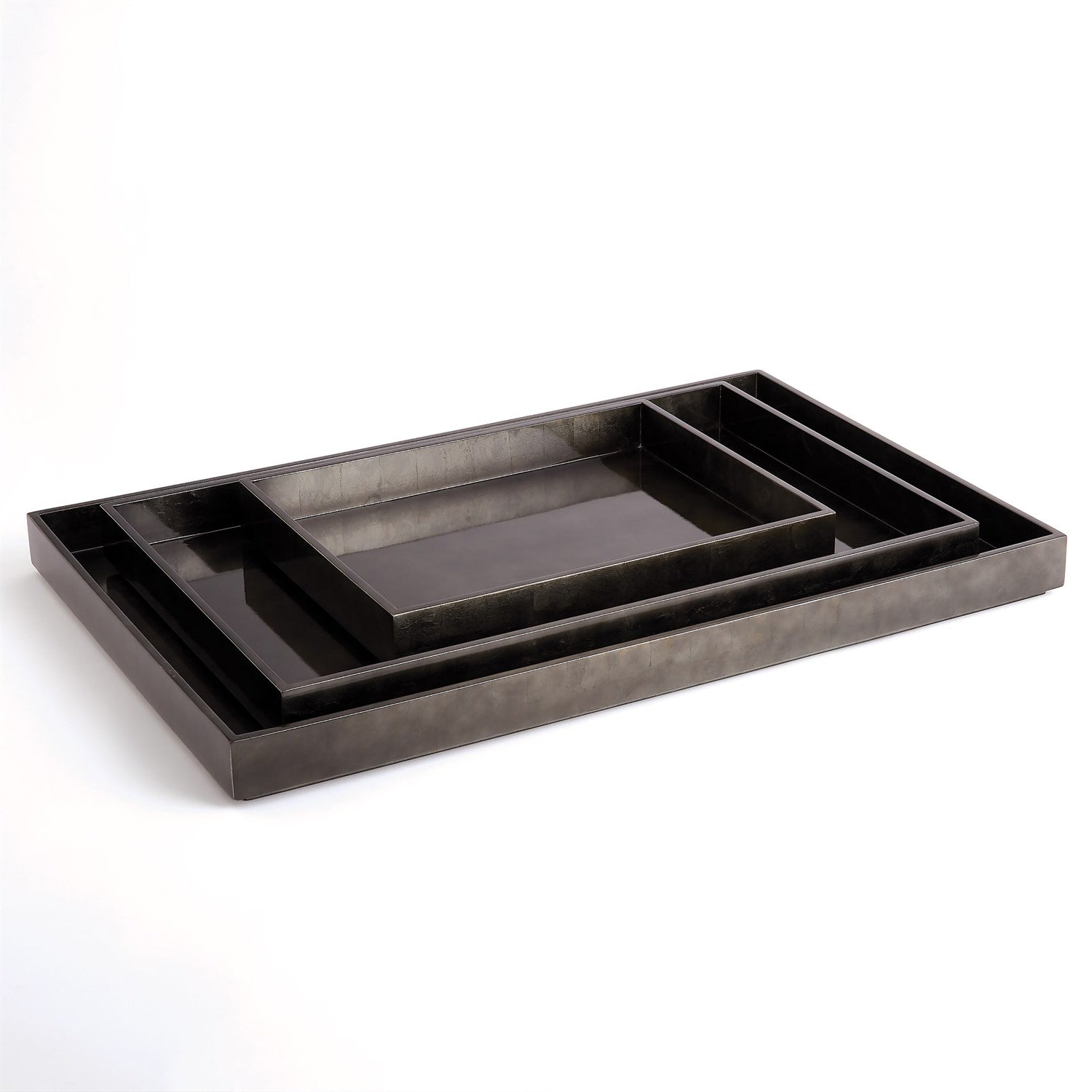 Global Views Gunmetal Silver Leaf Rectangle Tray