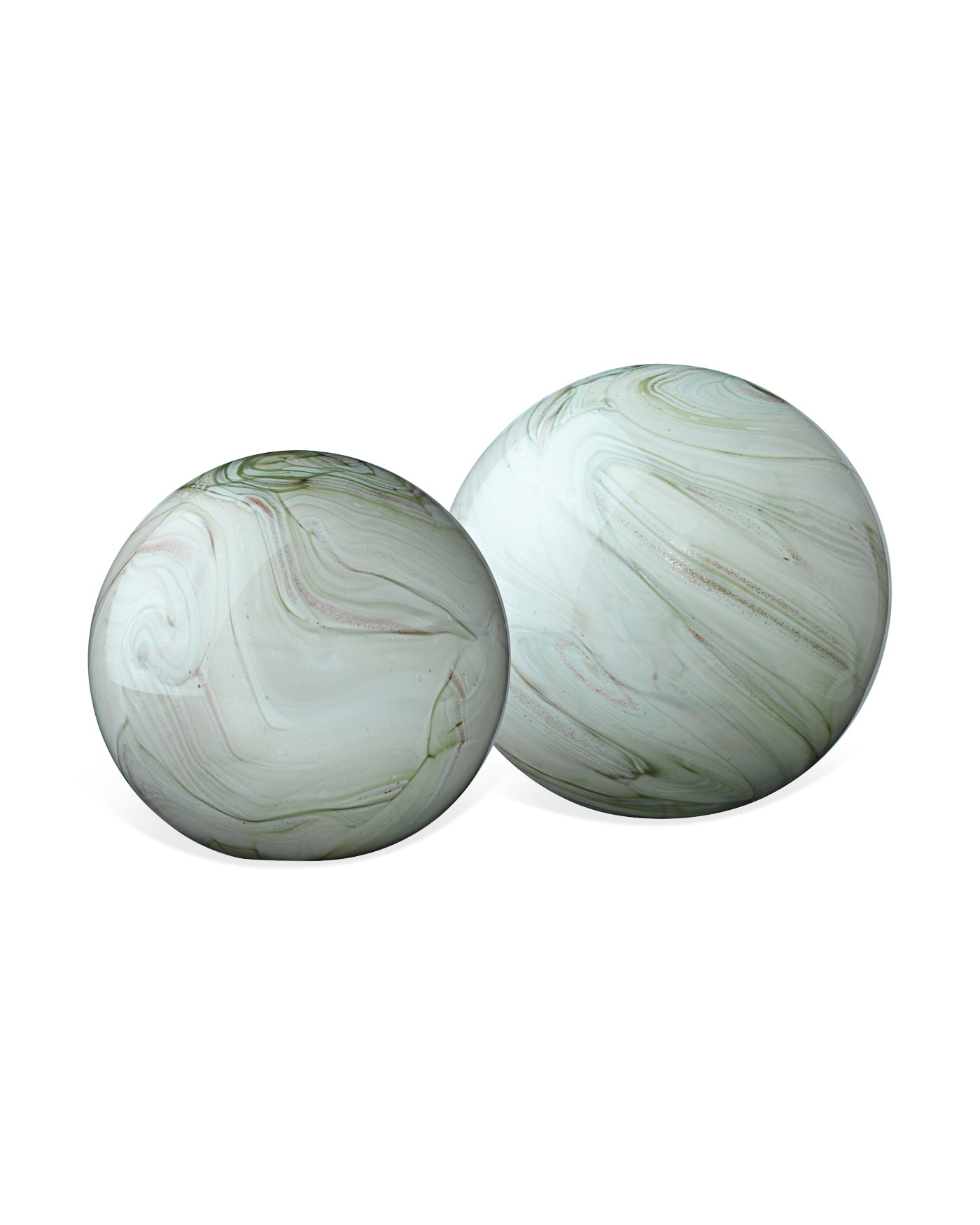 Sage Swirl Cosmos Glass Spheres (Set Of 2)