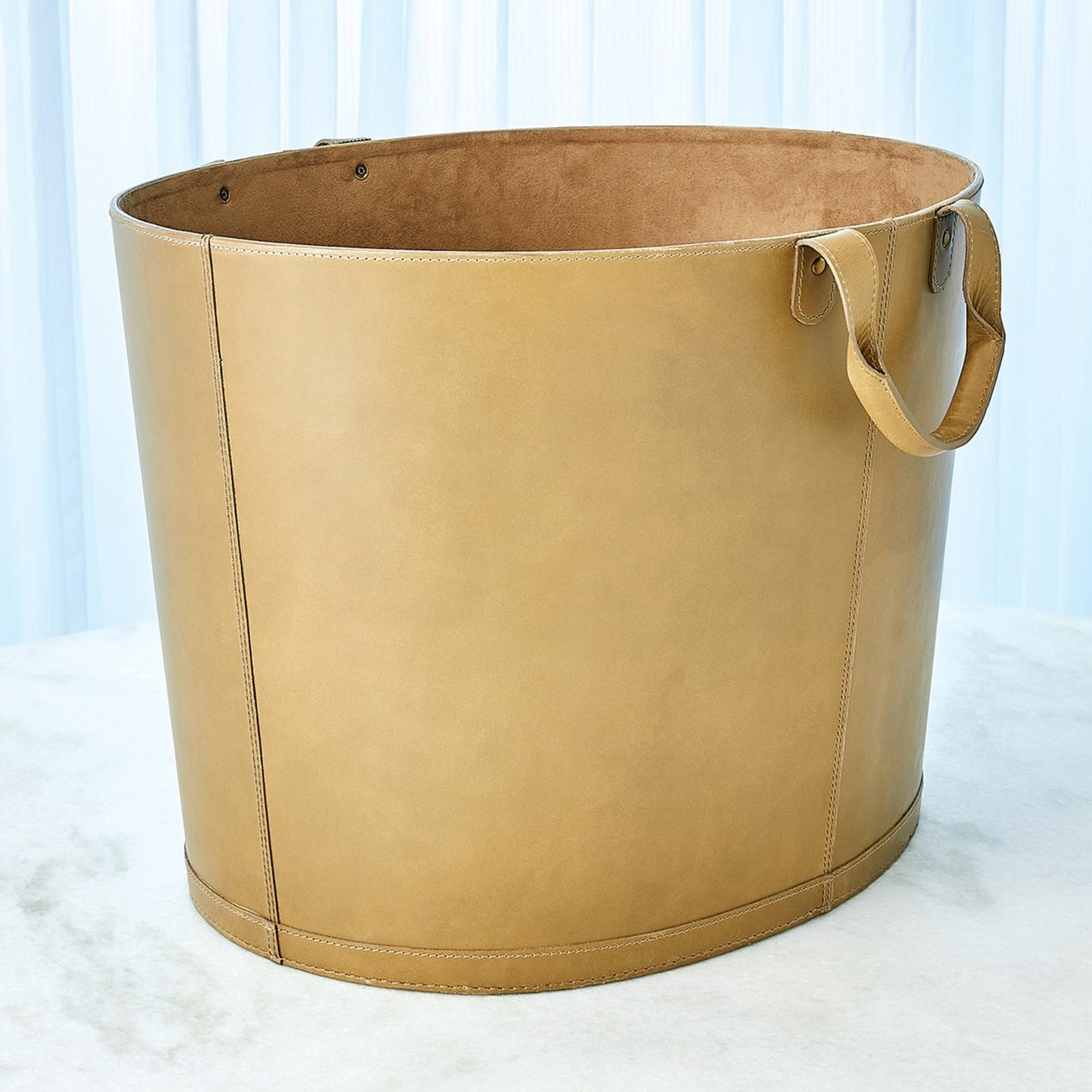 Global Views Oversized Oval Leather Basket