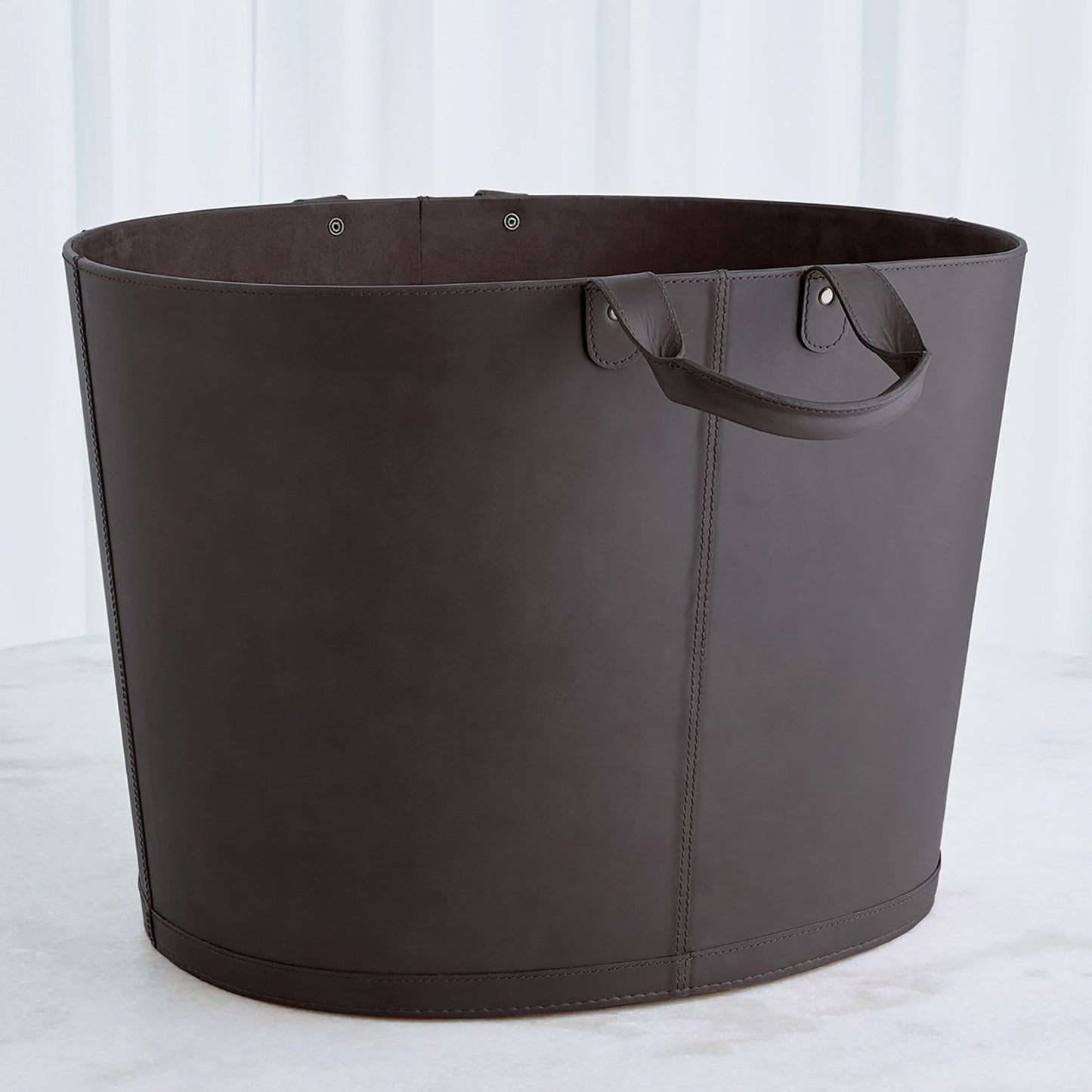 Global Views Oversized Oval Leather Basket