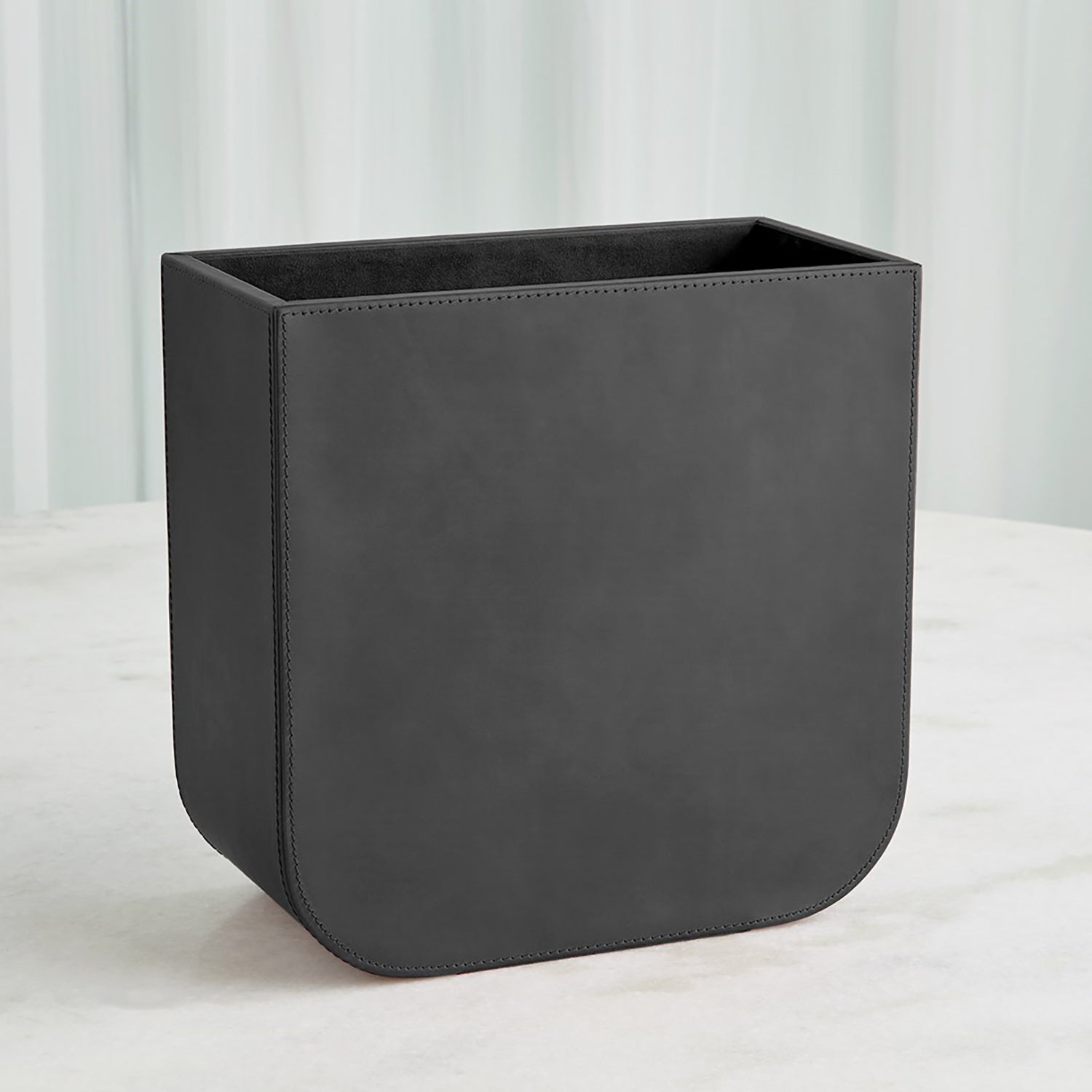 Global Views Radius Edge Leather Wastebasket