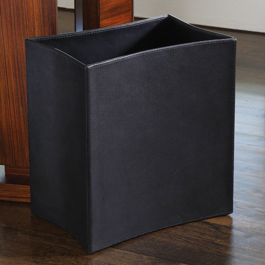 Global Views Folded Leather Wastebasket