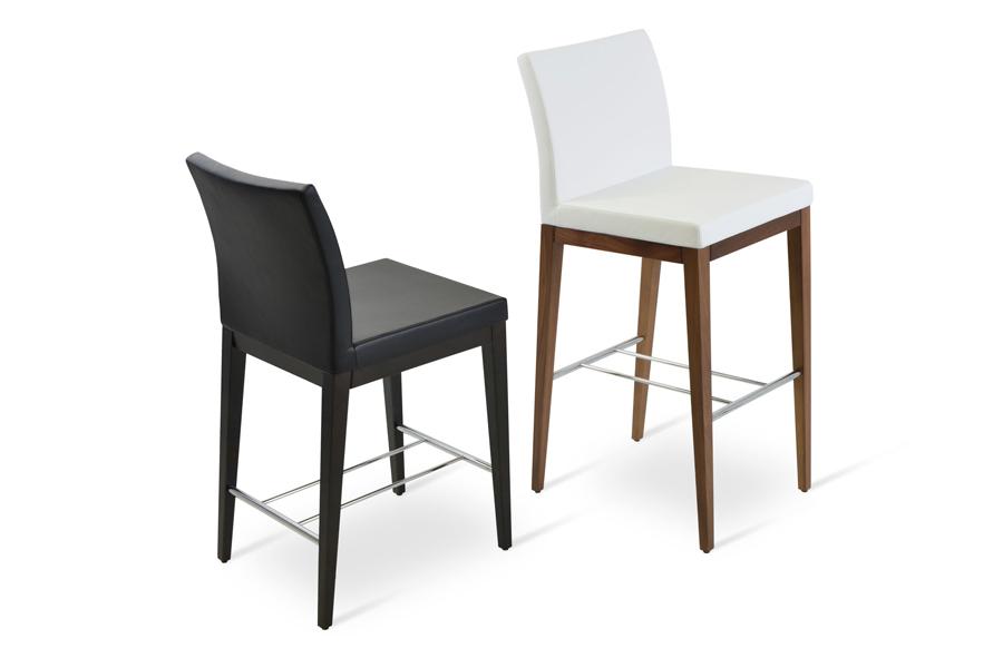 Aria Wood Bar Stool-Leather