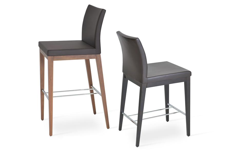 Aria Wood Bar Stool-Leather