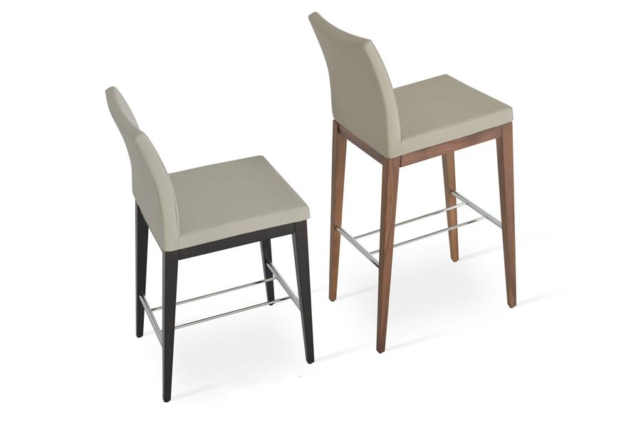 Aria Wood Bar Stool-Leather