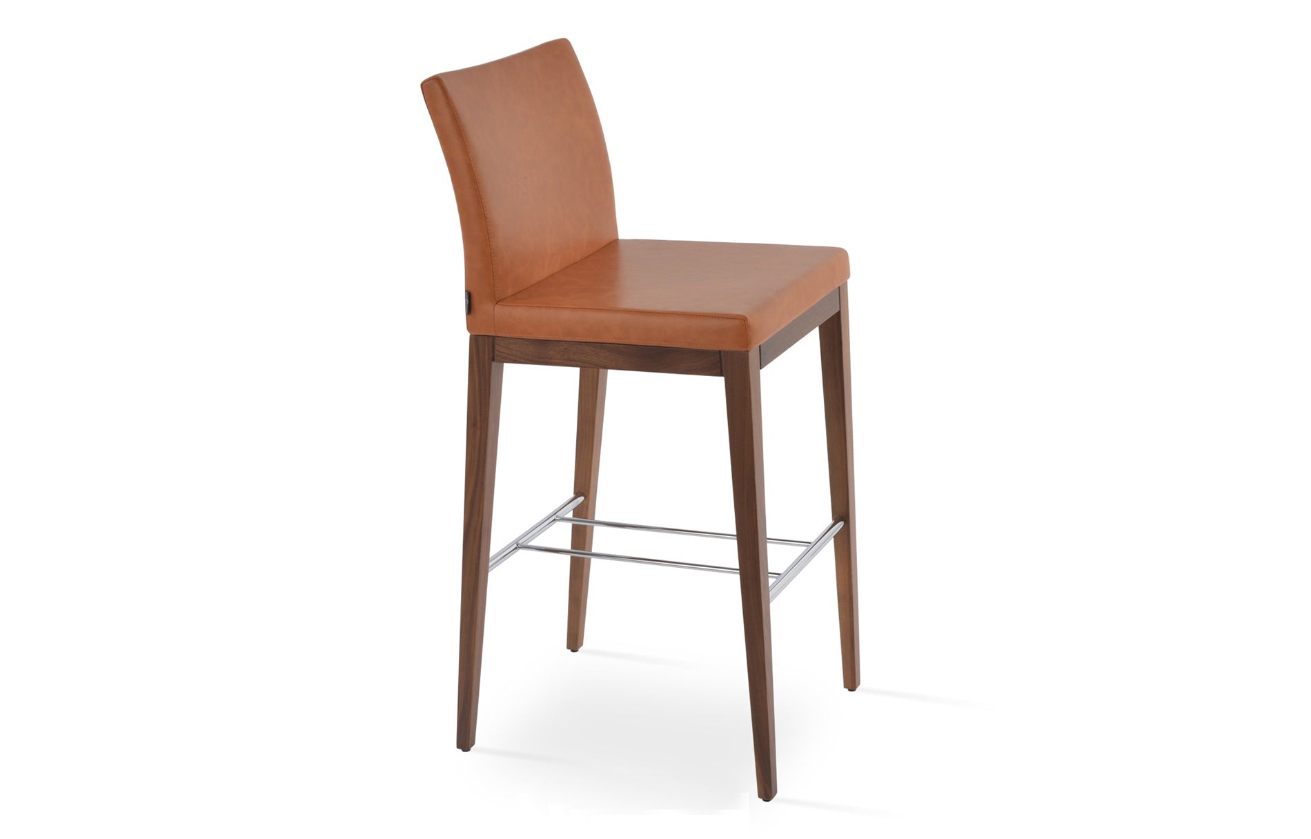 Aria Wood Bar Stool-Leather