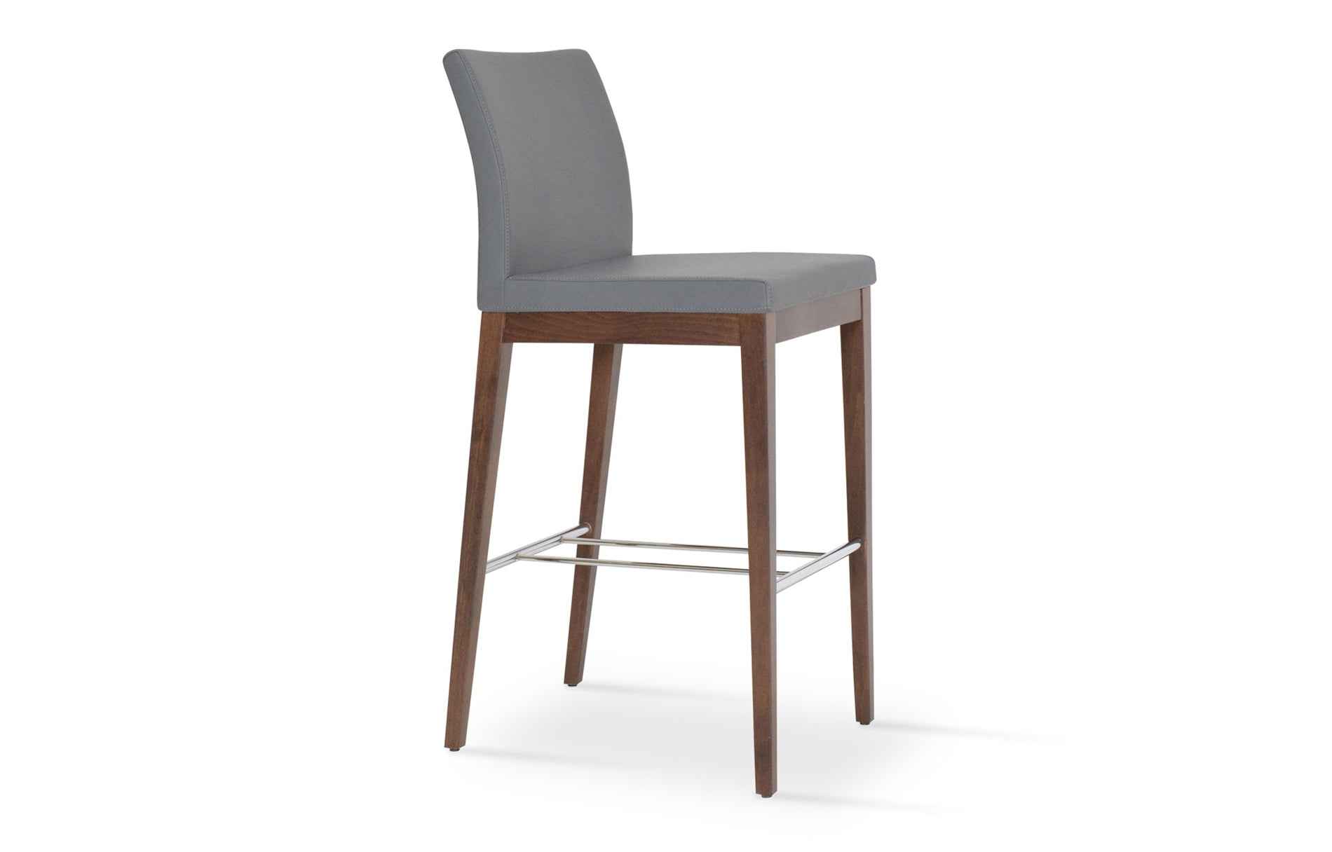 Aria Wood Bar Stool-Leather