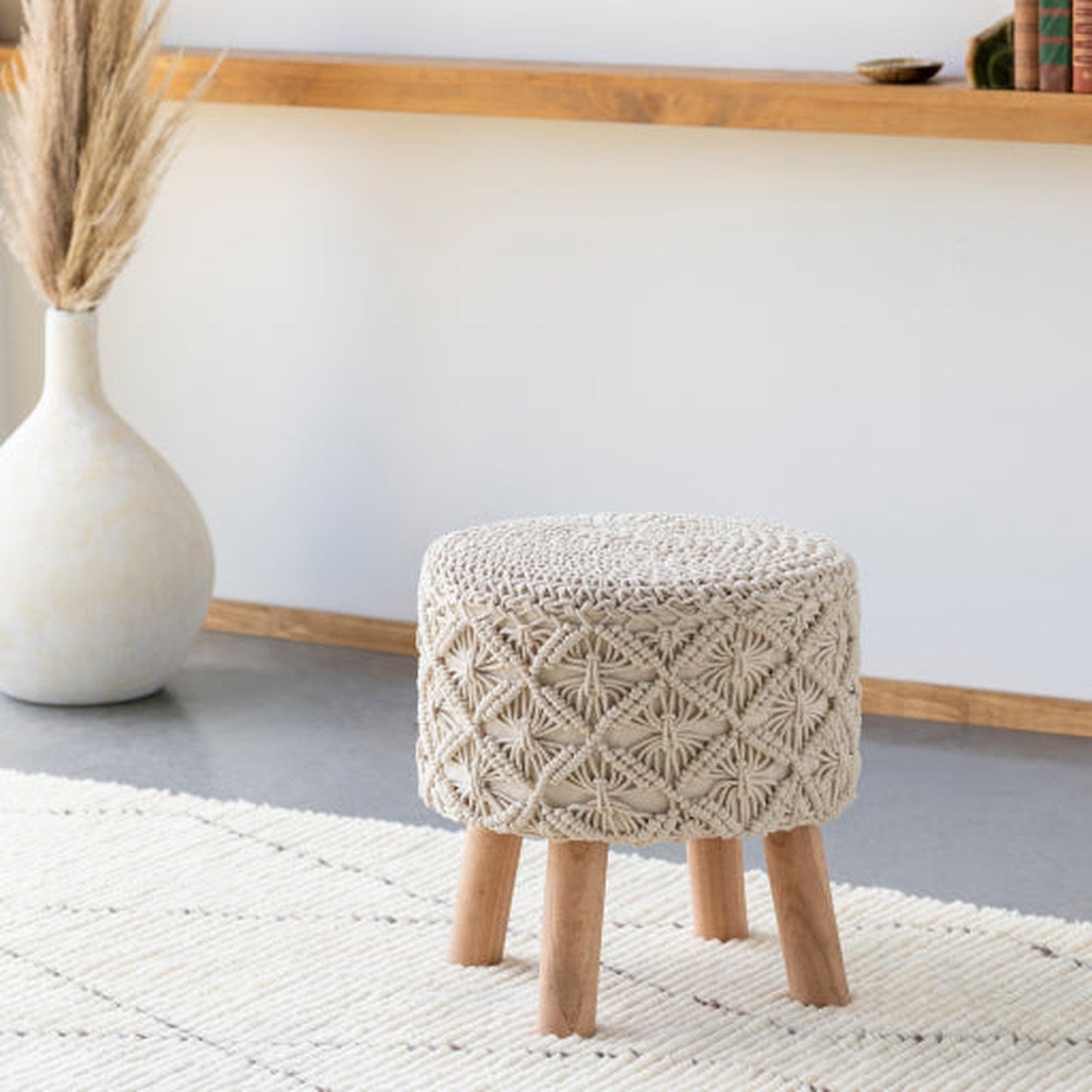 Surya Mandala Light Beige Stool