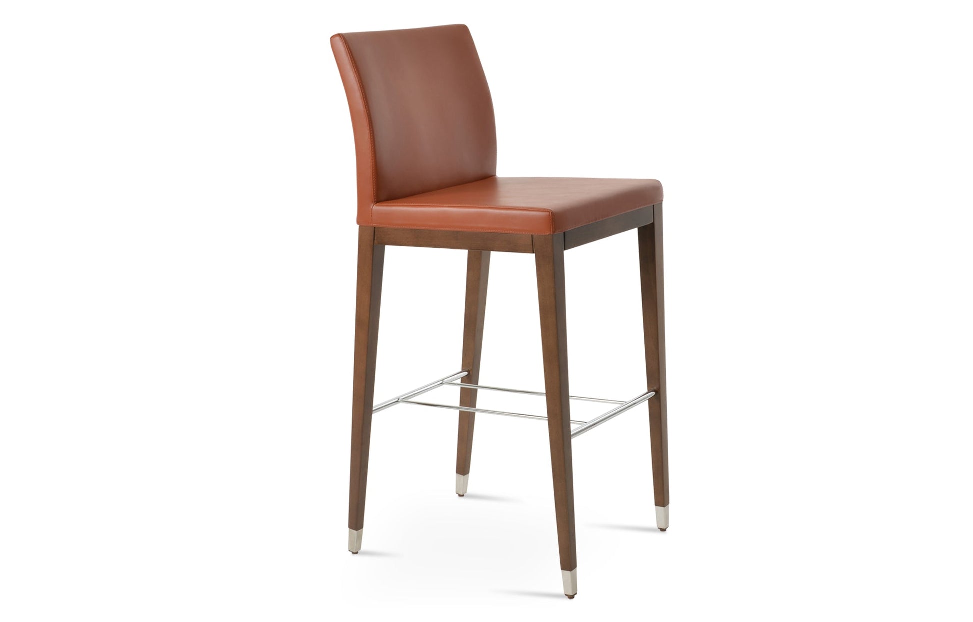 Aria Wood Bar Stool-Leather